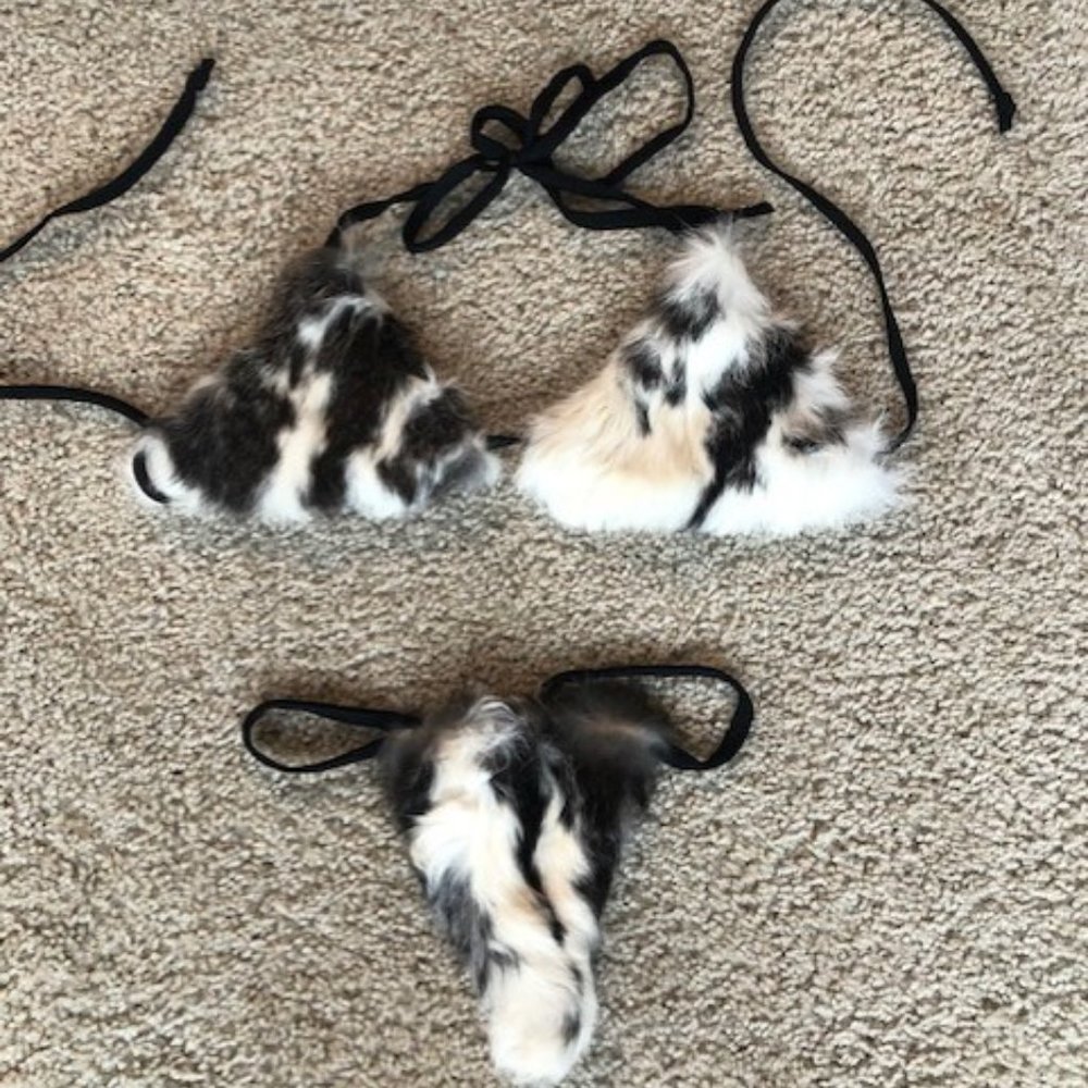 Rabbit fur bikini thong